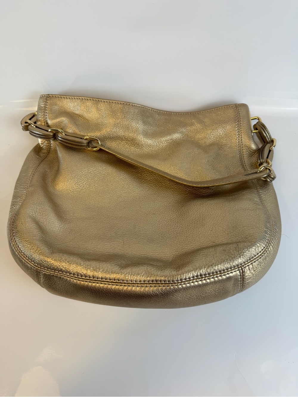 Metallic Gold Leather Hobo Shoulder Bag 11X11X4 Drop 11
